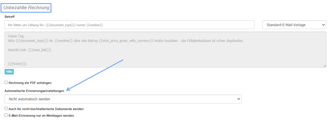 Erinnerung unbezahlte Rechnung