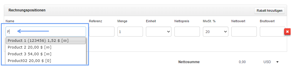 Produkt auf Rechnung