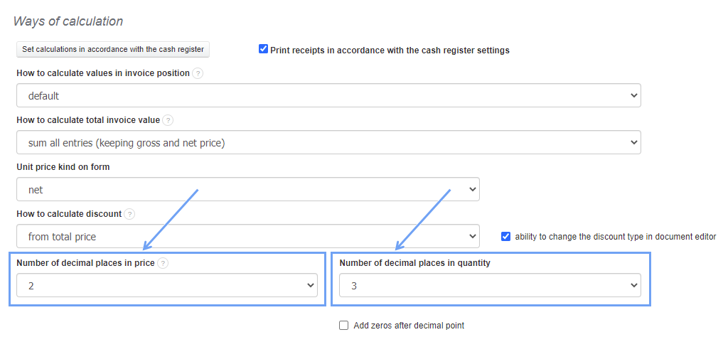 Number decimal places