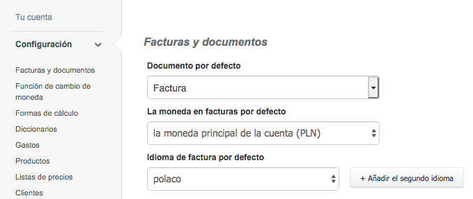 la moneda en facturas por defecto