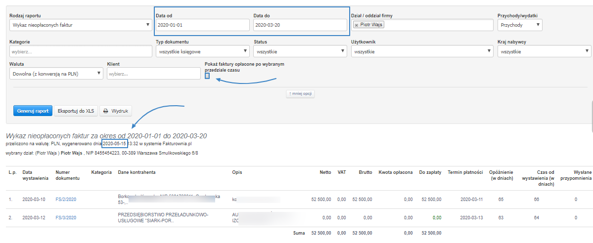 wykaz nieop%C5%82%C4%85conych faktru czas rzeczywisty raport