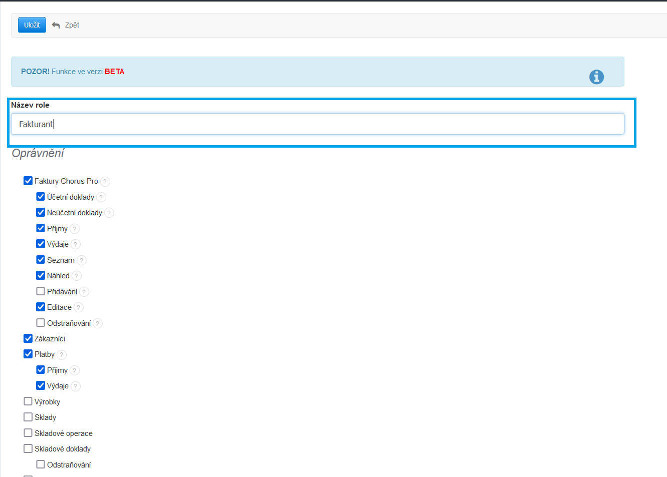 Nazev role fakturant