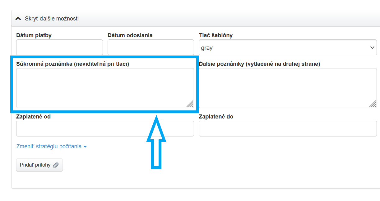 Pole notatka prywatna w opcjach dodatkowych