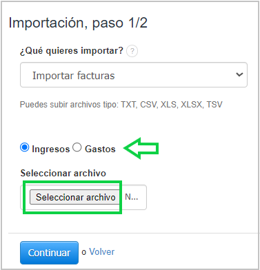 importación de facturas
