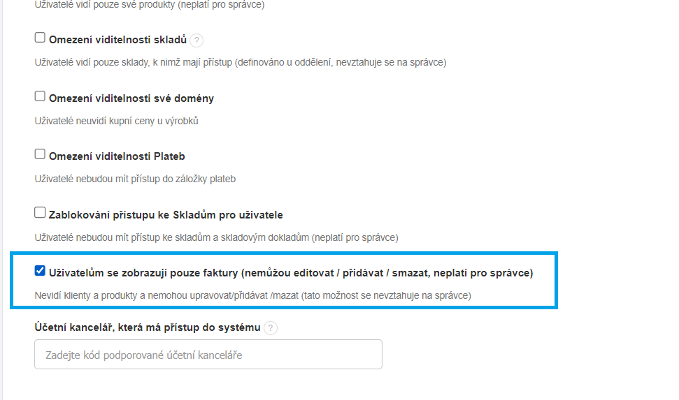 Uzivatelum se zobrazuji pouze faktury