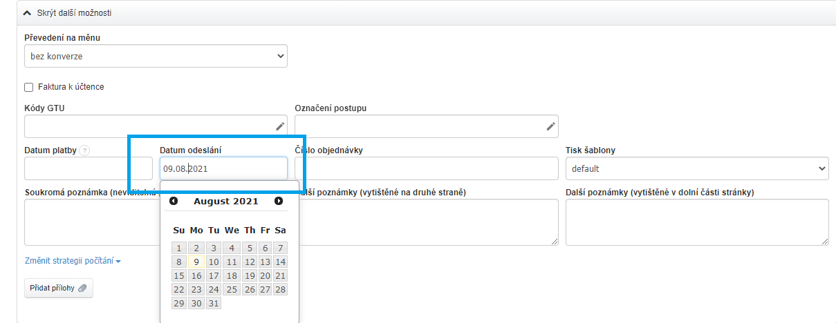 Datum odeslani faktury