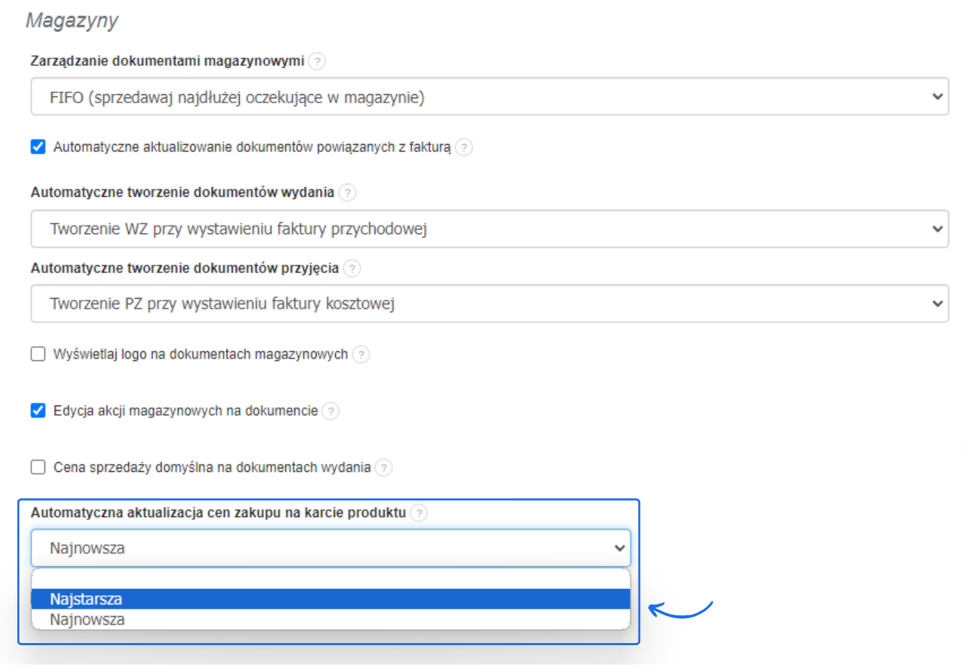 automatyczna aktualizacja cen zakupu
