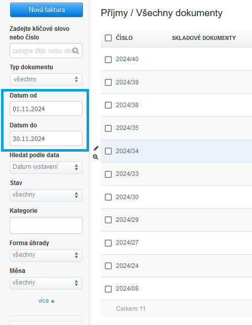 Prijmy datum do a datum od
