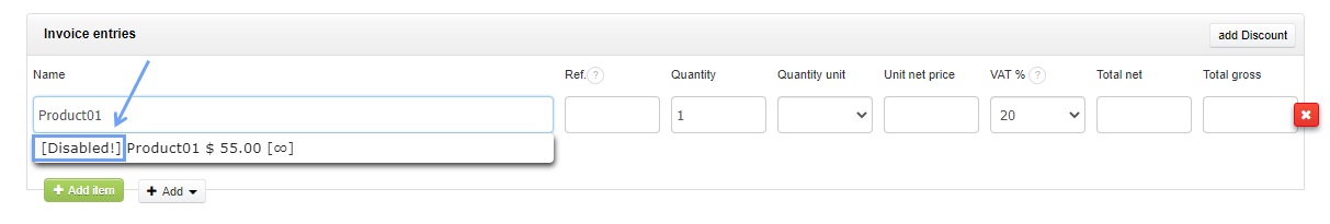 Invoice with inactive products 3