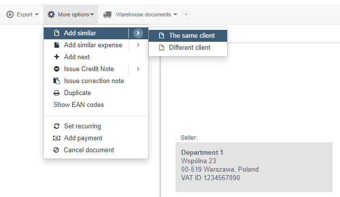 how to issue an invoice for the same client