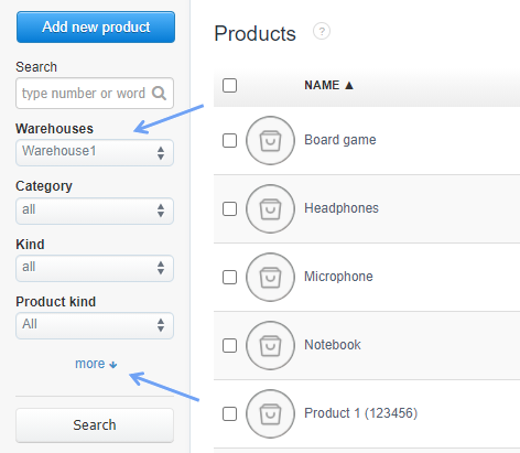 checking products warehouses