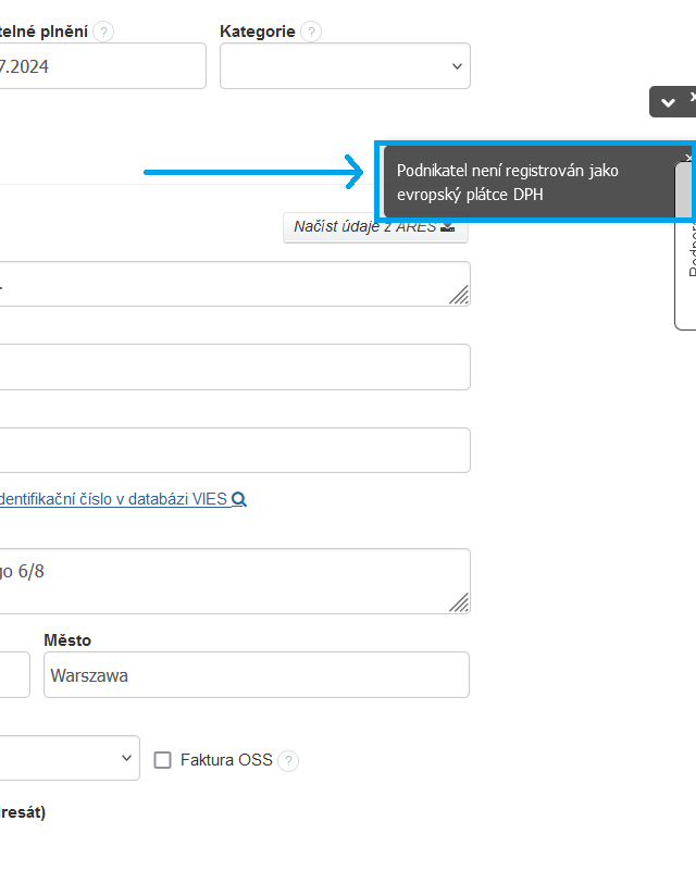 Podnikatel neni registrovan v VIES