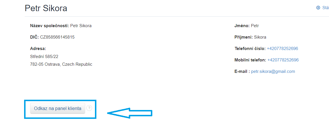 Odkaz na panel klienta