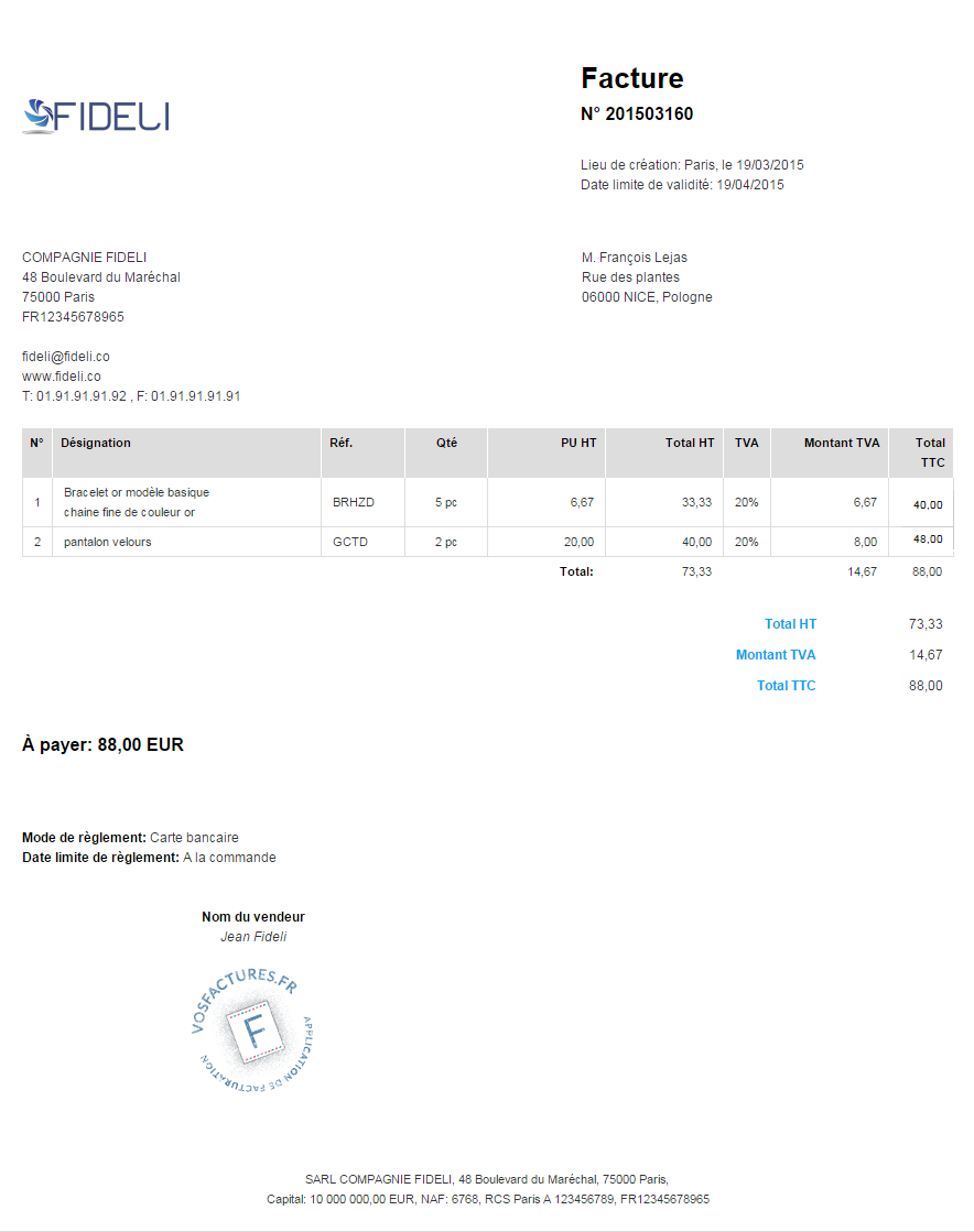 Signature Nom du Vendeur Ajouter Cachet Facturation en Ligne VosFactures.fr