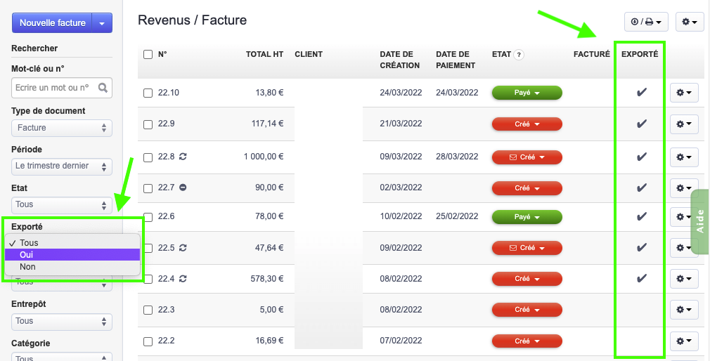 Logiciel Factures Exports comptables Facile Recherche