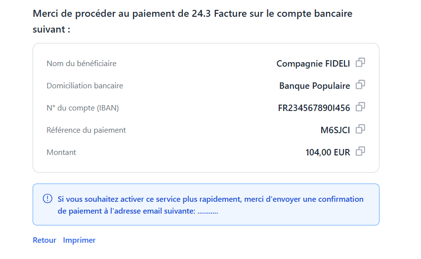 Fenêtre cordonnés bancaires et instructions de paiement. 
