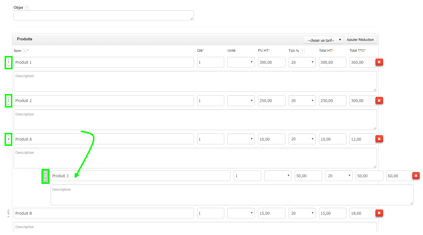Afficher Description sur Factures Option VosFactures Produits/Services