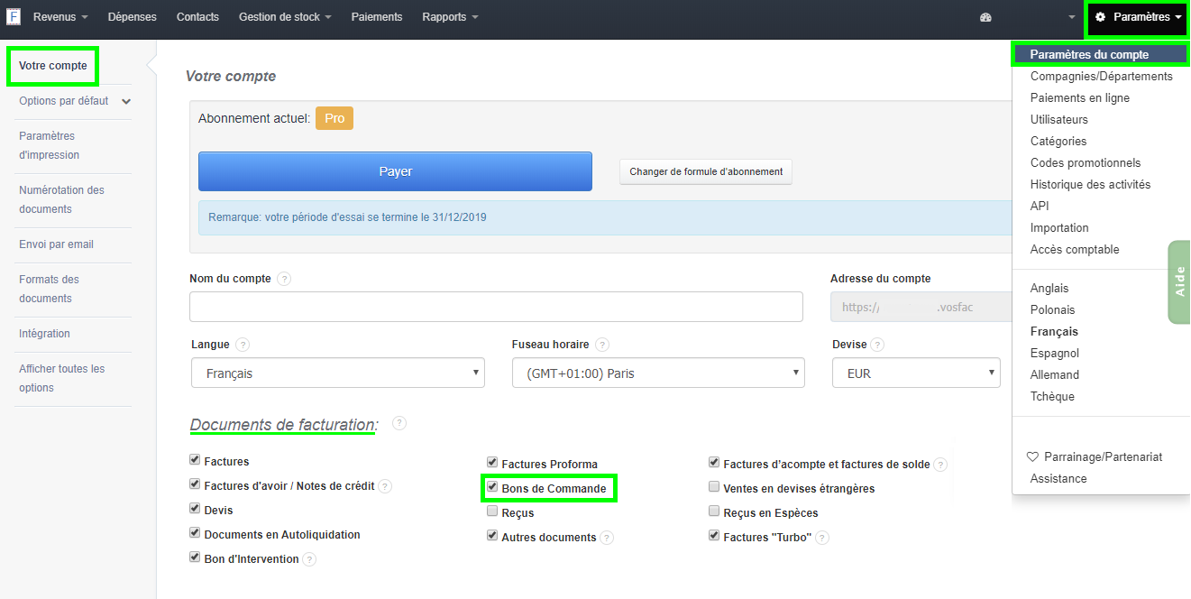 Facturation Bon de Commande Produit Service Document non Comptable VosFactures