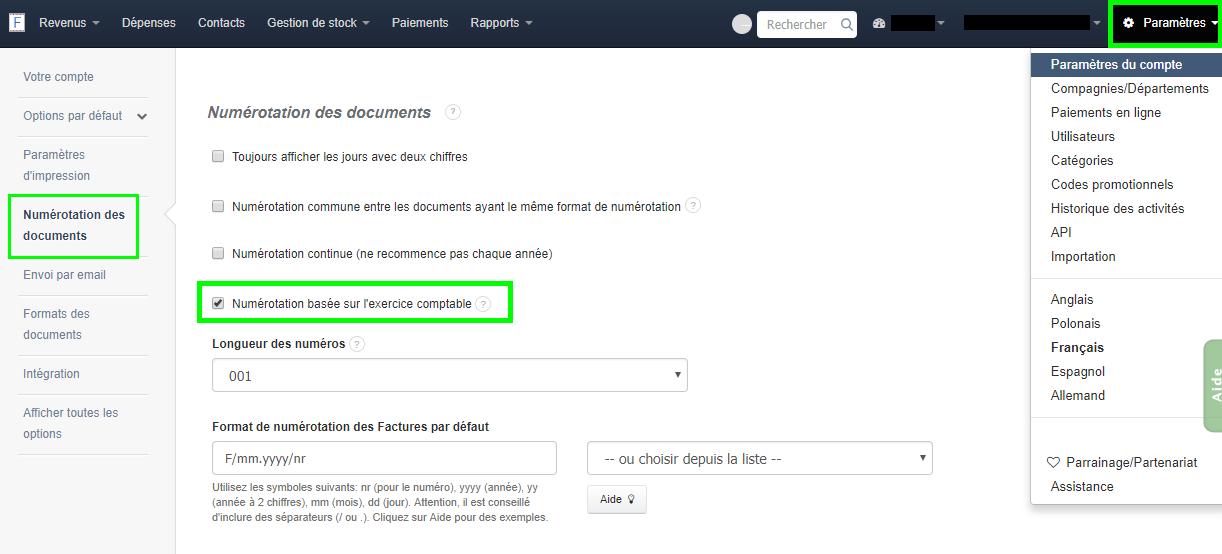 Numérotation Basée sur Exercice Comptable Loi Facture Facturation VosFactures