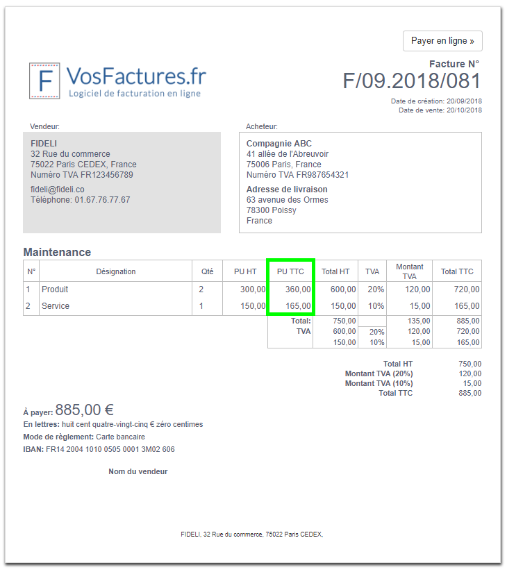 Exemple Calcul Prix HT TTC Montants Facturation Facture VosFactures