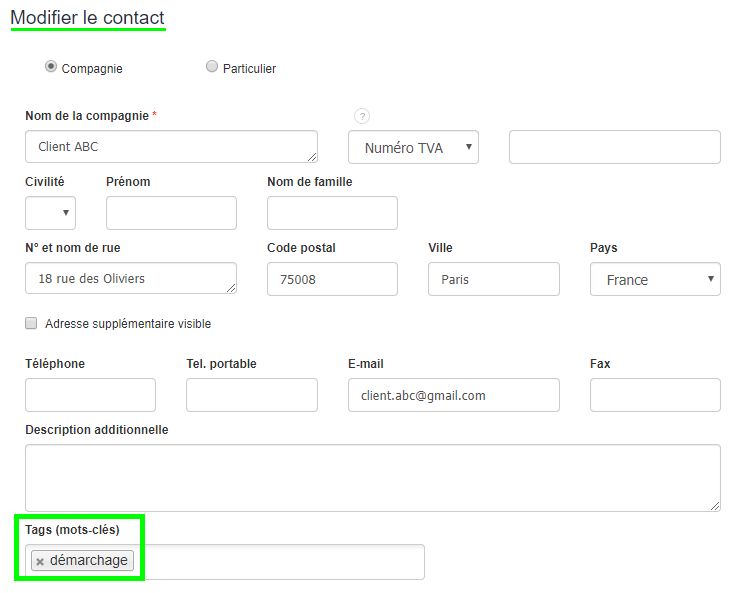 Facturation Simplifié Simple Tag Contact Produit