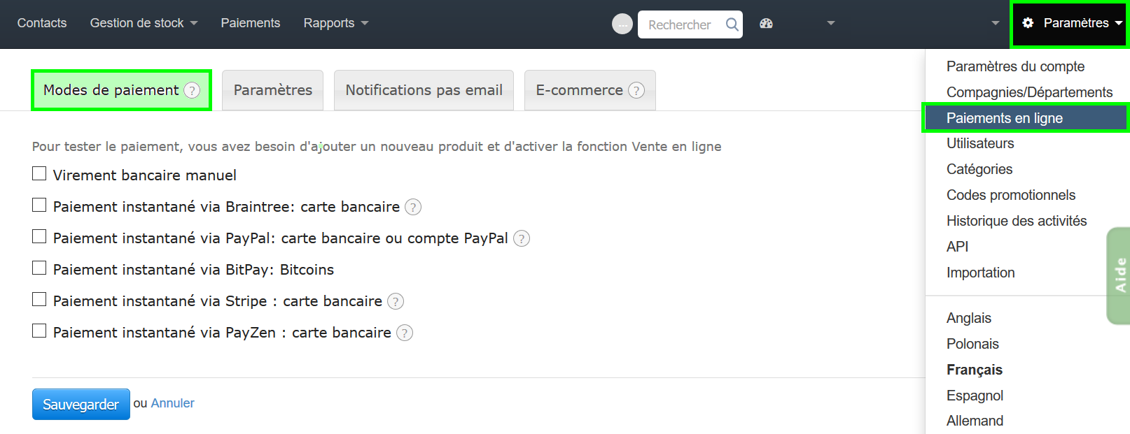 Facturation Paiement en Ligne Facture Acompte Devis Règlement Ecommerce