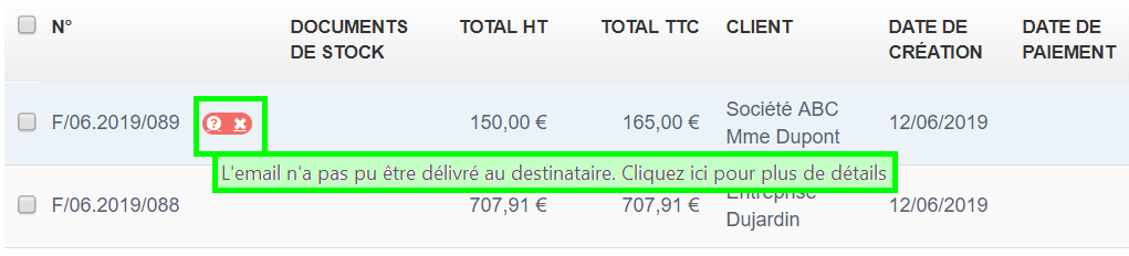 Bouton Rouge, Envoi non reçu non delivré VosFactures.fr