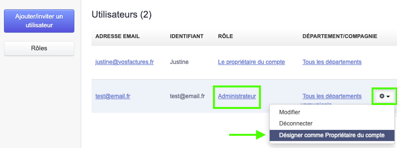 Nommer Changer Propriétaire Compte en ligne 