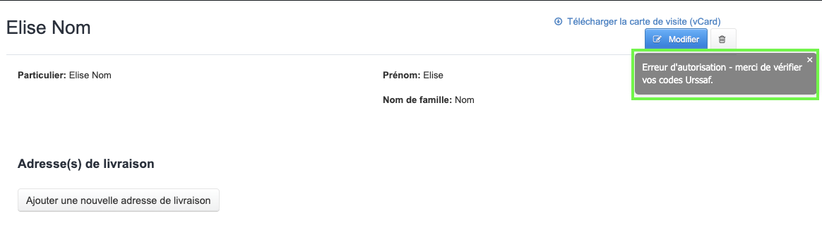 Inscription client urssaf erreur 