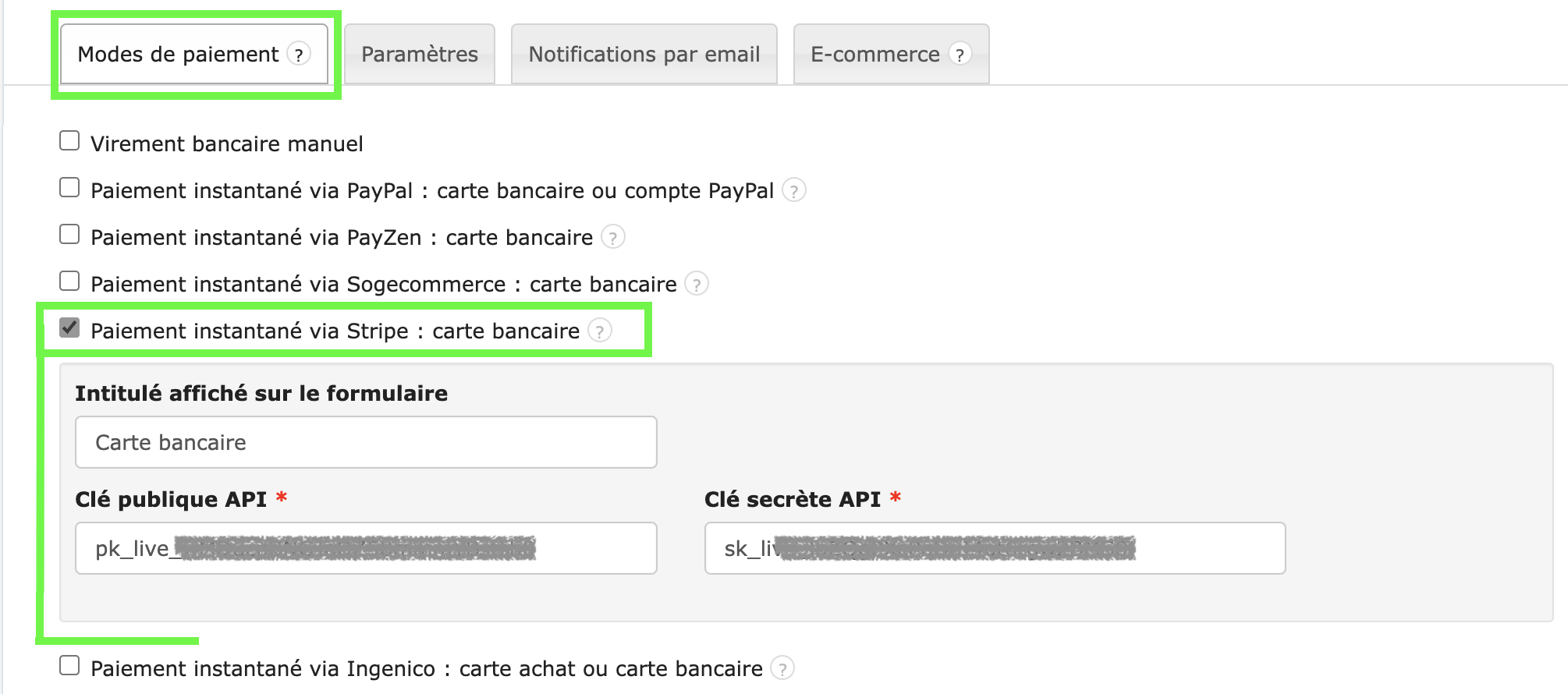 Facturation Stripe Paiement en ligne Carte Bancaire Logiciel Ecommerce