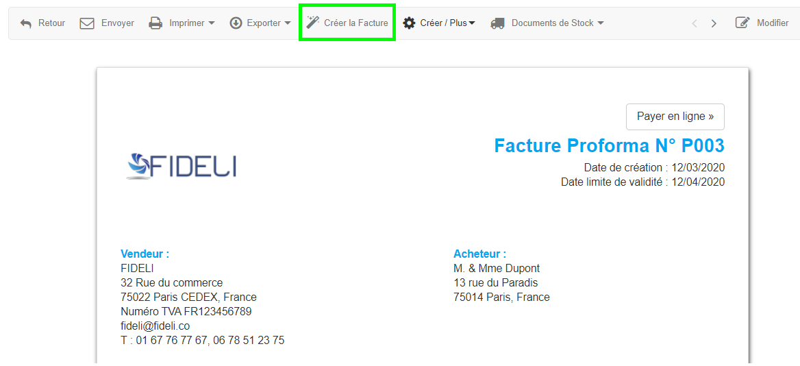 Créer Facture depuis Proforma Facturation Facile Rapide VosFactures