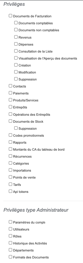 Facturation Rôle Privilèges Utilisateur Commercial Comptable Administrateur Accès 
