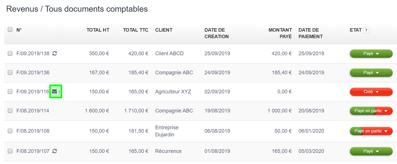 Facturation Suivi Relances Factures Liste de Revenus Retard Impayé