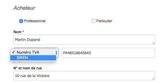 Numéro Identification Fiscale Contact Choix Par Défaut