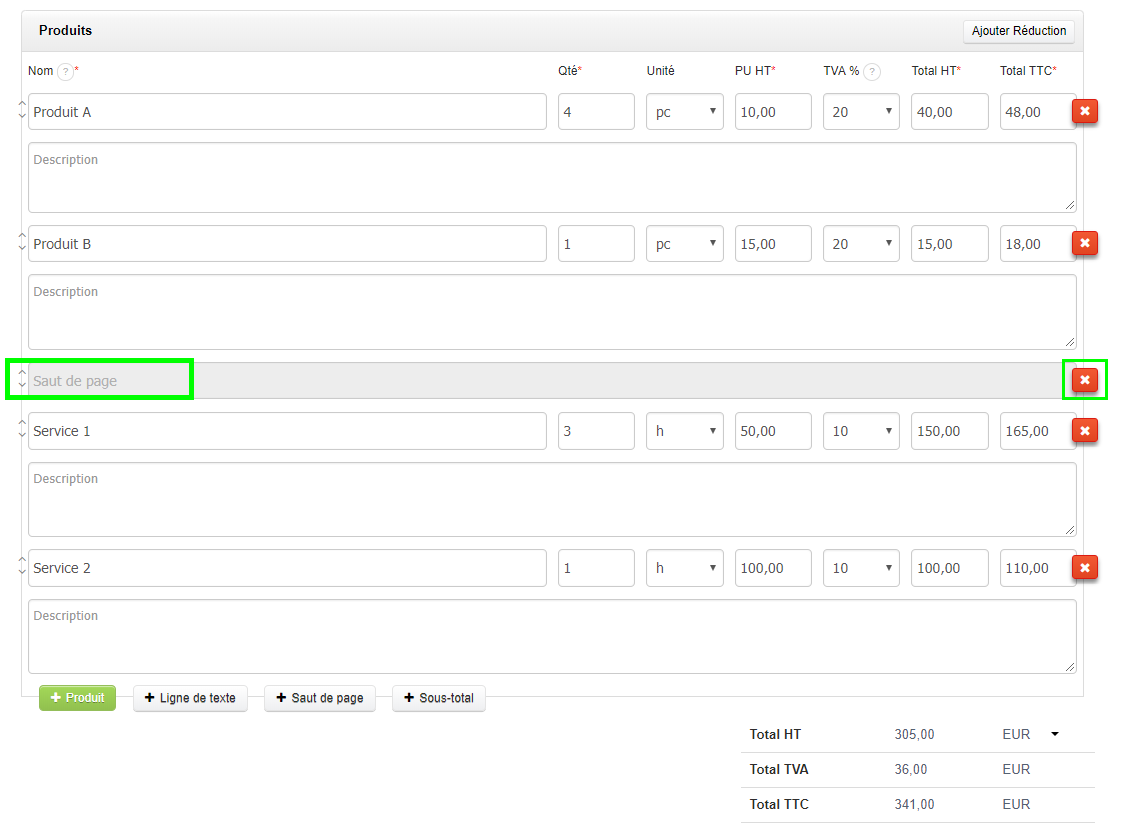 Saut de Page Document Lisible Aéré Facturation Simple Facile VosFactures.fr
