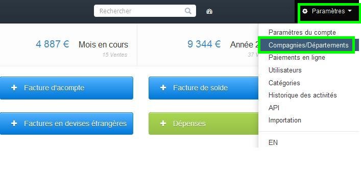 Fiche Département Paramètres Comptes VosFactures Personnalisation Facturation 