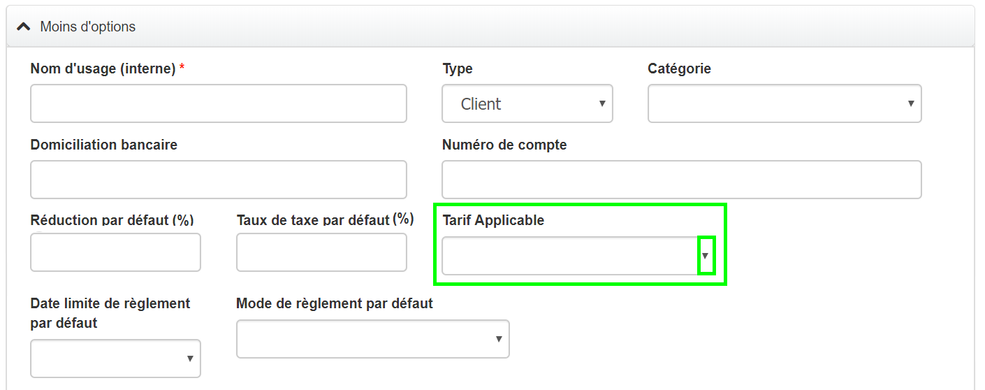 Facturation Attribuer Tarifs Contact Spécifique