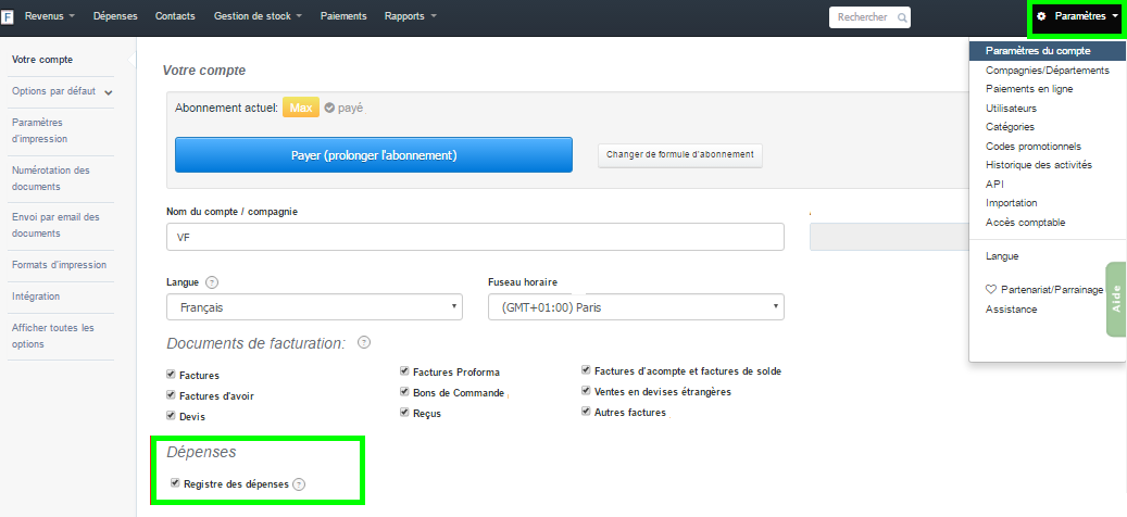 Suivi Dépense Achat Registre des Dépenses Facturation VosFactures.fr