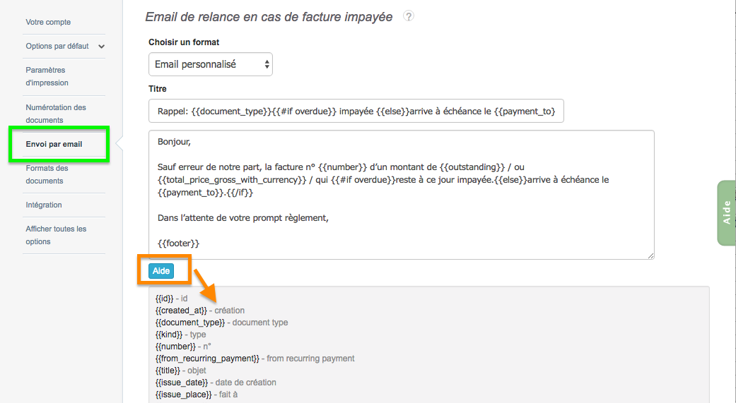 Contenu Mail Facture Relance Personnalisé Variables Dynamiques 