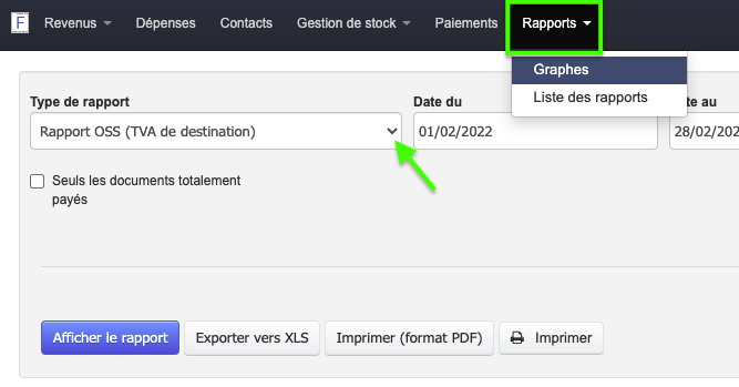 Déclaration montant TVA de destination Facturation OSS