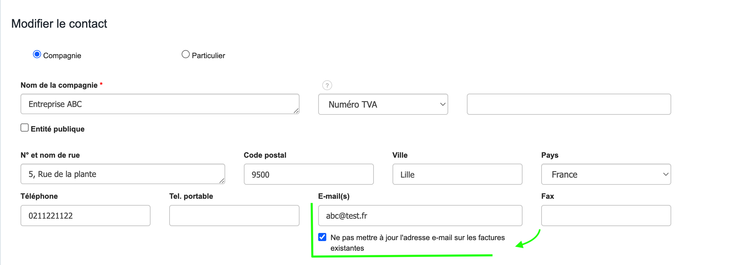 Modifier l'adresse email depuis la fiche contact