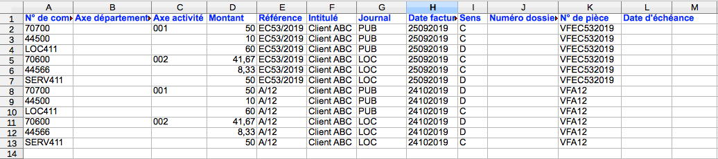 Factures Export Comptable SAGE ANALYTIQUE Logiciel Comptabilité 