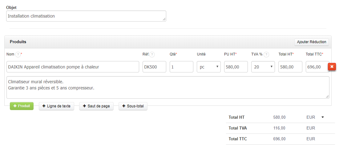Afficher Description sur Factures Option VosFactures Produits/Services