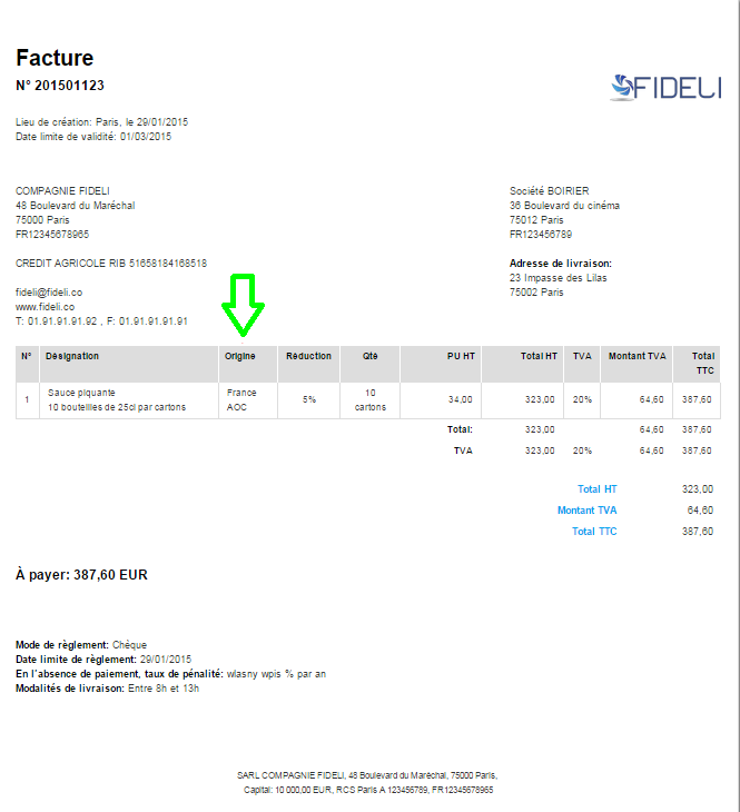 Créer Facture Colonne Additionnelle Facturation HT VosFactures