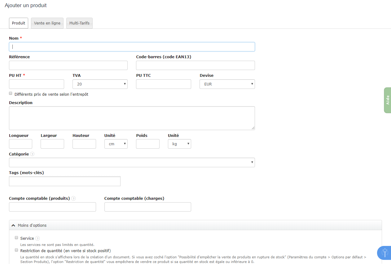 Facturation Ajouter Nouveau Produit Formulaire Fiche Renseignements