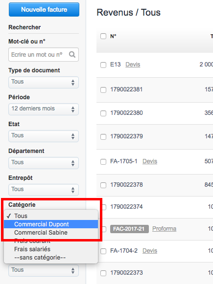 Suivi Facturation Par Catégorie Commercial
