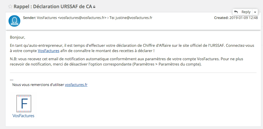 Facturation AutoEntrepreneur Mail Rappel