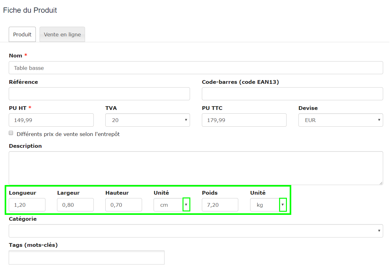 Facturation Indiquer Poids Dimensions Produit Fiche