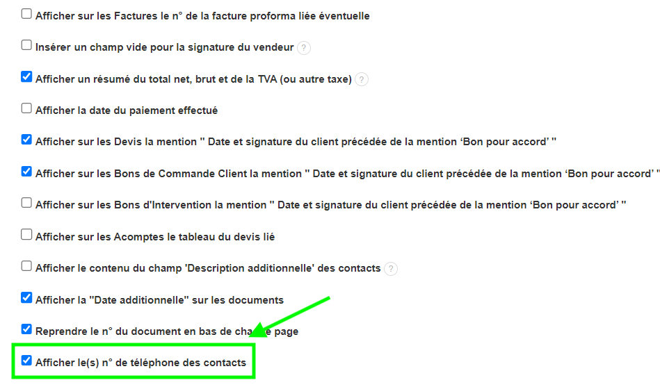 Personnaliser Factures Devis Commande  Afficher Téléphone Client