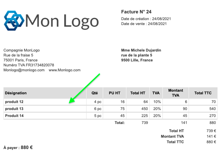 Exemple de Factures avec mise en page personnalisée